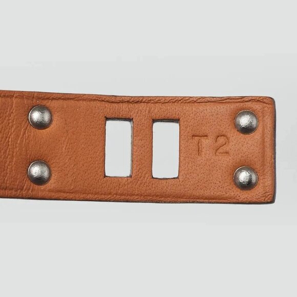 Hermes Rouge Tomate Swift Leather Mini Dog Clous Ronds Bracelet Size T2 - Picture 6 of 7